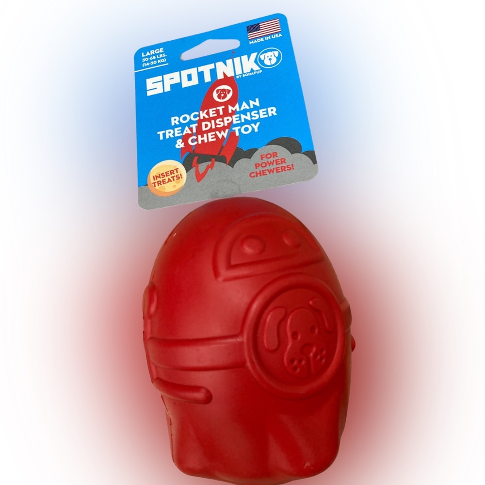 SodaPup Spotnik Rocketman Treat Dispenser & Chew Toy – Red